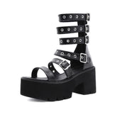 Schwarze Gothic Punk Riemchen Plateausandalen